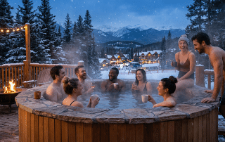 Homeowners are loving getting together in their swim spa and hot tub for parties with their guests in the winter in Colorado.